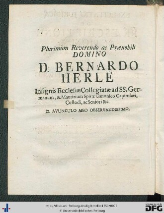 Plurimum Reverendo ac Praenobili Domino D. Bernardo Herle ...