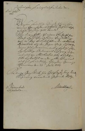 Verlängerung der Polizeiwache um zwei Jahre vom Michaelistag 1765 bis zum Michaelistag 1767 jedoch mit Reduzierung des Personals von 16 auf 14 Personen.
