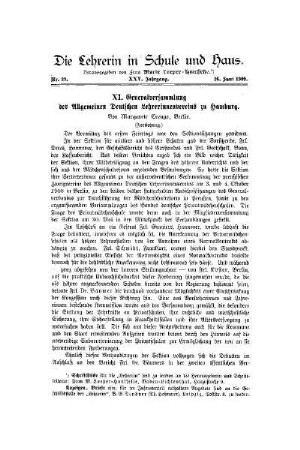 XI. Generalversammlung des Allgemeinen Deutschen Lehrerinnenvereins zu Hamburg : (Fortsetzung)