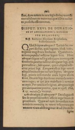 Disput. XXVI. De Duratione Abrogatione L. Moralis Seu Decalogi; ...