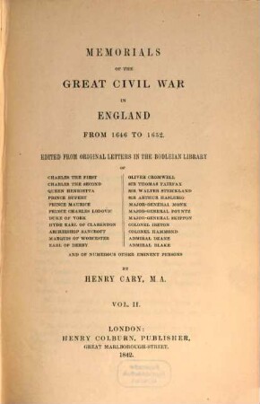 Memorials of the great civil war in England from 1646 to 1652, 2