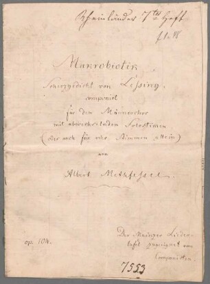 "Makrobiotik - Coro maschile; op. 104". - BSB Mus.Schott.Ha 7745-2