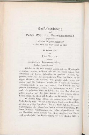 Gedächtnisrede auf Peter Wilhelm Forchhammer gesprochen bei der Begräbnisfeier in der Aula der Universität zu Kiel am 12. Januar 1894 von Ivo Bruns.