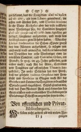 II. Von offentlichen und Privat-Bibliothequen.