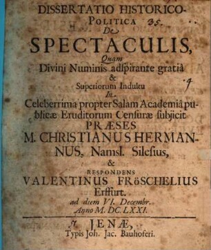 Diss. hist. pol. de spectaculis