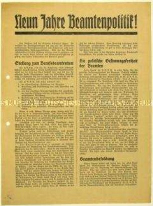 Flugblatt über die Beamtenpolitik der Deutschnationalen Volkspartei