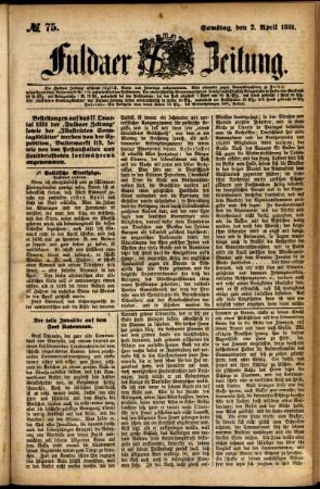 Ausgabe vom Samstag, den 02. April 1881.