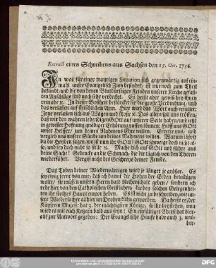 Extract eines Schreibens aus Sachsen den 15. Oct. 1756.