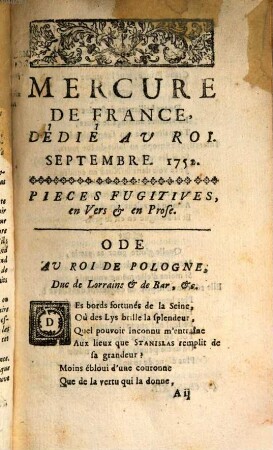 Mercure de France. 1752, 9