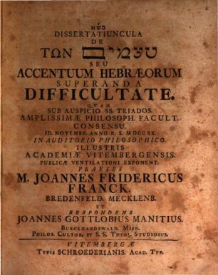 Dissertatiuncula de tōn ṭeʿamîm, seu accentuum Hebraeorum superanda difficultate