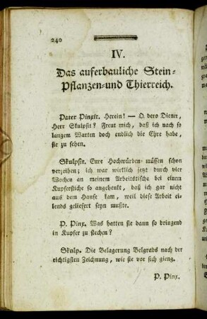 IV. Das auferbauliche Stein- Pflanzen-und Thierreich.