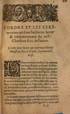 L' ordre et les ceremonies, qui sont faictes au sacre et couronnement du roy de France [Henry IV.]