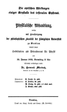 Die optischen Wirkungen einiger Krystalle des tesseralen Systems