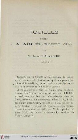 Sér. 3: Fouilles faites à Ain-el-Bordj (Ticisi)
