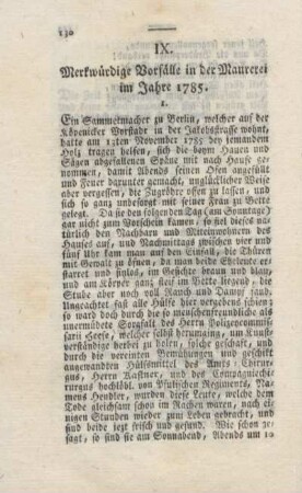 IX. Merkwürdige Vorfälle in der Maurerei im Jahre 1785.