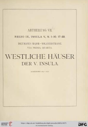 Abtheilung VII. Regio IX, Insula V, Westliche Häuser der V. Insula