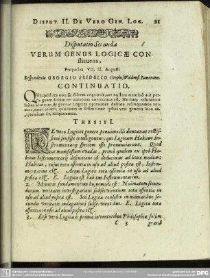 Disputatio Secunda Verum Genus Logicae Constituens