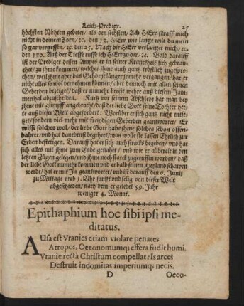 Epithaphium hoc sibi ipsi meditatus.