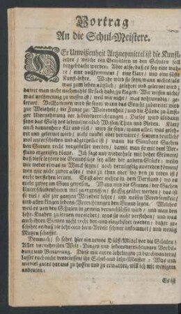 Vortrag An die Schul-Meistere.