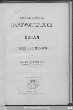 Arabisch-deutsches Handwörterbuch zum Koran und Thier und Mensch