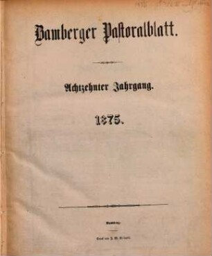 Bamberger Pastoralblatt. 18. 1875