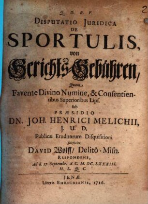 Disputatio Juridica De Sportulis : = von Gerichts-Gebühren