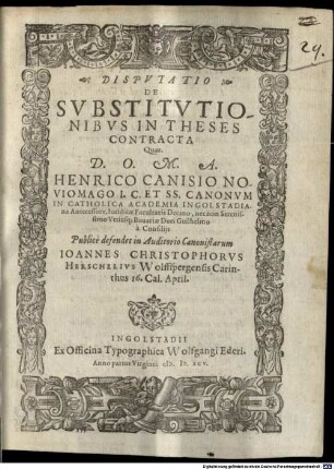 Dispvtatio De Svbstitvtionibvs In Theses Contracta