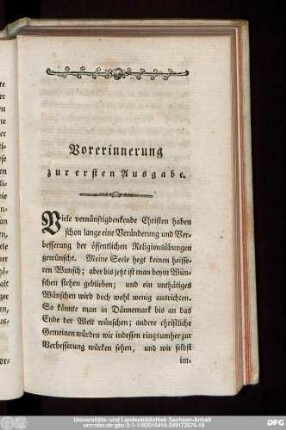 Vorerinnerung zur ersten Ausgabe.