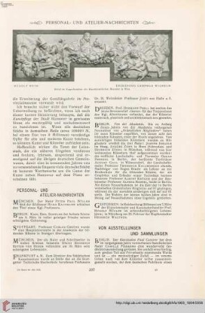 Personal- u. Atelier-Nachrichten - Von Ausstellungen und Sammlungen - Denkmäler