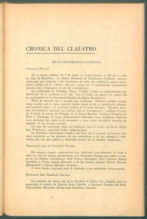 Crónca del claustro - En la Universidad Católica