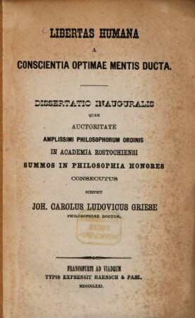 Libertas humana a conscientia optimae mentis ducta