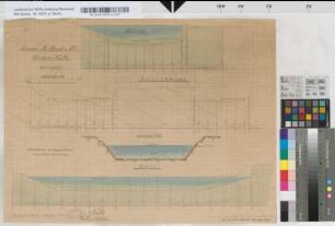 Wasserkraftanlage der Firma Bredt und Co. in Witten. S. auch Begleitmaterial unter RWD Nr. 3.: [Quer]profile [zur Wasserkraftanlage der Firma Bredt u. Co. zu Witten. Unterkanalprofil, Ruhr und Mühlengraben]. Vertiefungen eingezeichnet Heidenheim, d. 6.5.1913. Veränderungen eingetragen 21.2.1914. Anerkannt Witten, d. 9. März 1914. S. auch Begleitmaterial unter RWD Nr. 3.