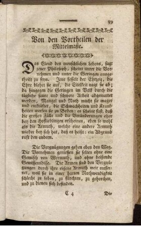 Von den Vortheilen der Mittelmaße.