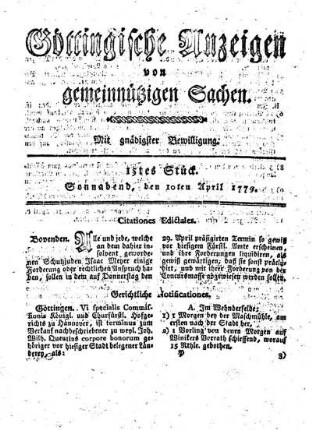15tes Stück. Sonnabend, den 10ten April 1779.