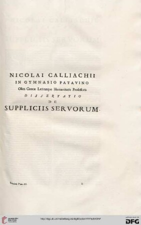 Dissertatio de Suppliciis Servorum