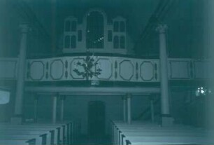 Sorkwity, Masuren. Evang. Kirche (1593-1607; 1698/1699; 1750-1777 Umbau / Inneres). Blick zur Orgel (1875)