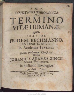 Disputatio Theologica De Termino Vitae Humanae