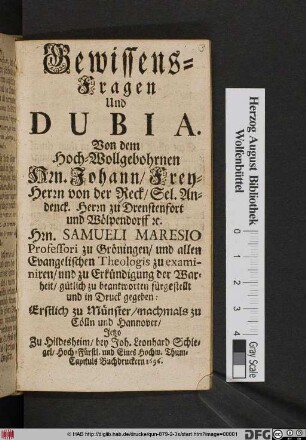Gewissens-Fragen Und Dubia