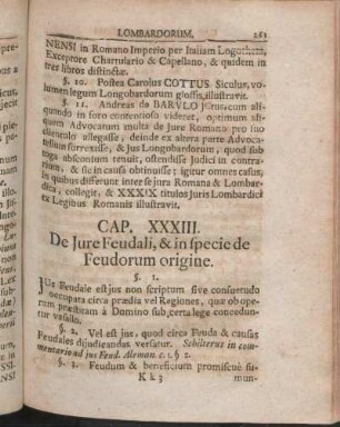 Cap. XXXIII. De Jure Feudali, & in specie de Feudorum origine.