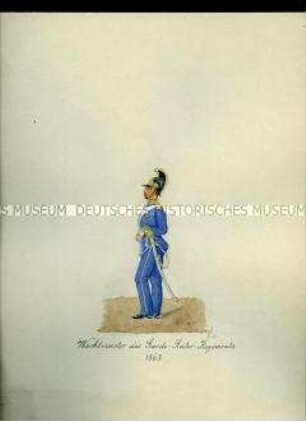 Uniformdarstellung, Wachtmeister des Garde-Reiter-Regiments, Sachsen, 1863.