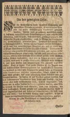 An den geneigten Leser