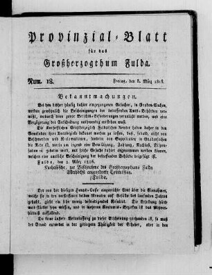 Num. 18., Ausgabe vom 8. März 1816