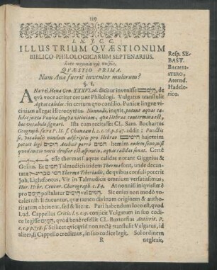 Illustrium Quaestionum Biblico-Philologicarum Septenarius.