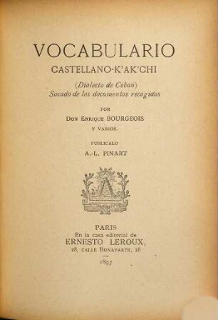 Vocabulario Castellano-K'ak'chi '(Dialecto de Coban)'