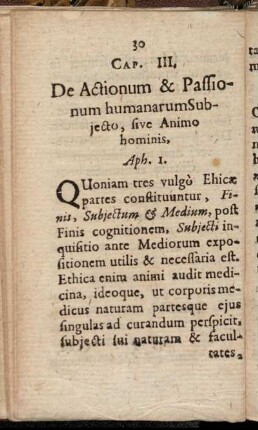Cap. III. De Actionum & Passionum humanarum Subjecto, sive Animo hominis.