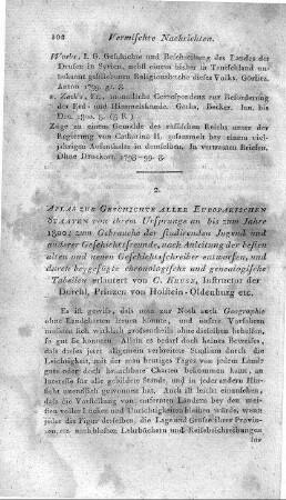 Atlas zur Übersicht der Geschichte aller Europaeischen Staaten von ihrem Ursprunge an bis zum Jahre 1800 : zum Gebrauch beim Unterrichte der studirenden Jugend / Christian Kruse. - Oldenburg : Selbstverl ; Halle : Renger, 1810