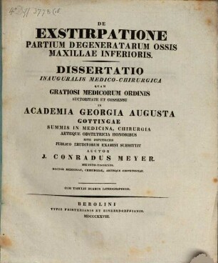 De exstirpatione partium degeneratarum ossis maxillae inferioris : Diss. inaug. med. chir.