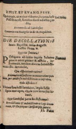 Die Decollationis Ioan. Baptistae ...