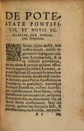 De potestate pontificis et notis Ecclesiae