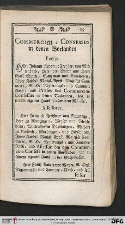 Commercien-Consessus in denen Vorlanden